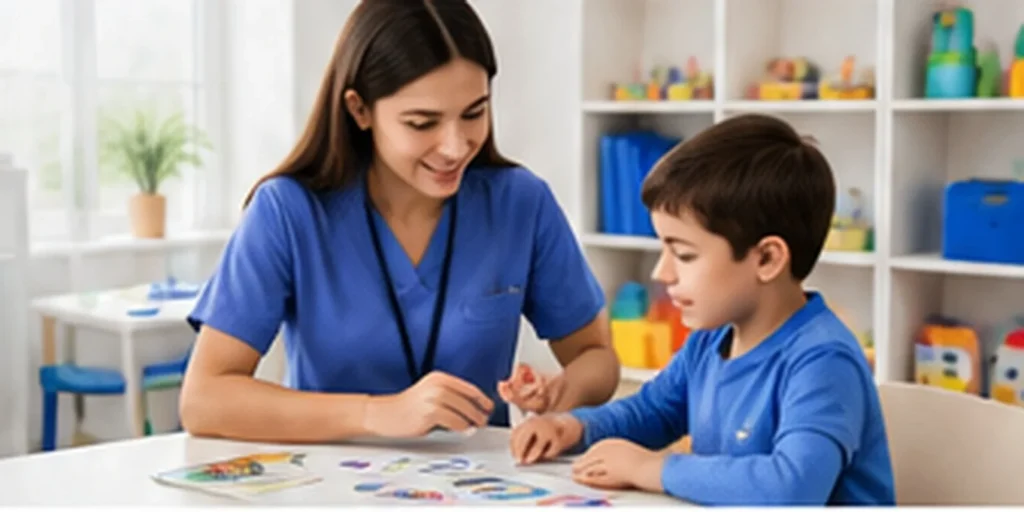 Therapist conducting a session with a child in a therapy center