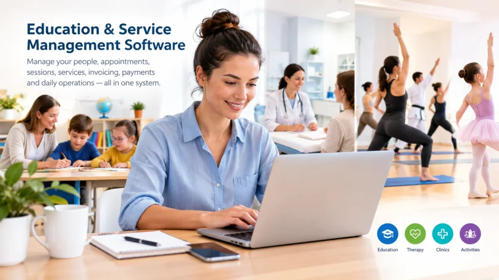 Education and service management software for education and service organizations